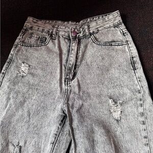 High-Waist Grey Ripped Jeans